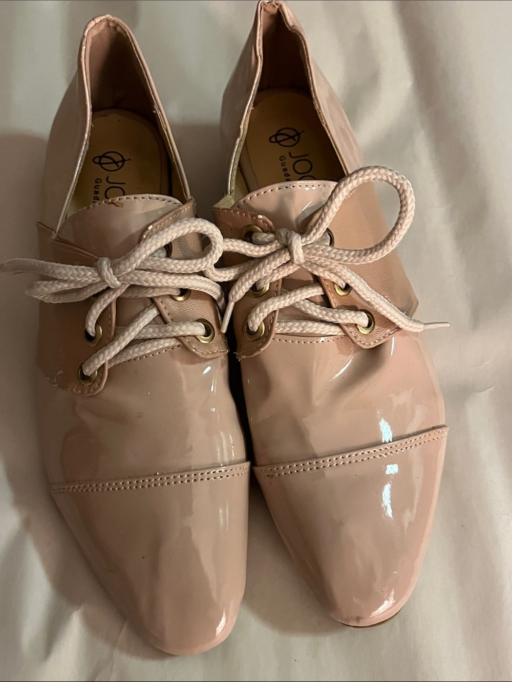 Joie Patent Leather Lace-Up Flats in Blush Pink